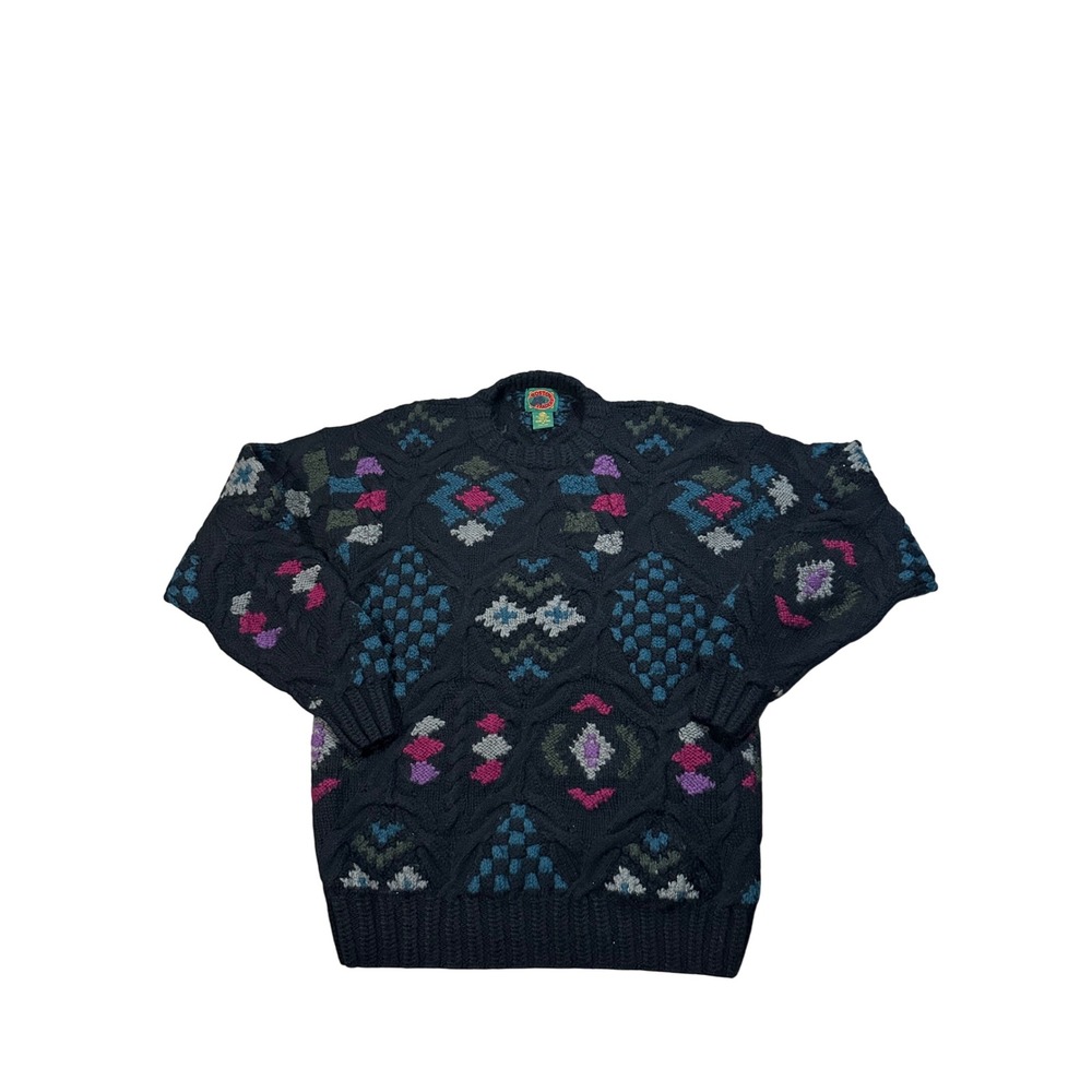 Boston‎ Traders Vintage Pure Wool Sweater Mens Medium Geometric Knit Crewneck